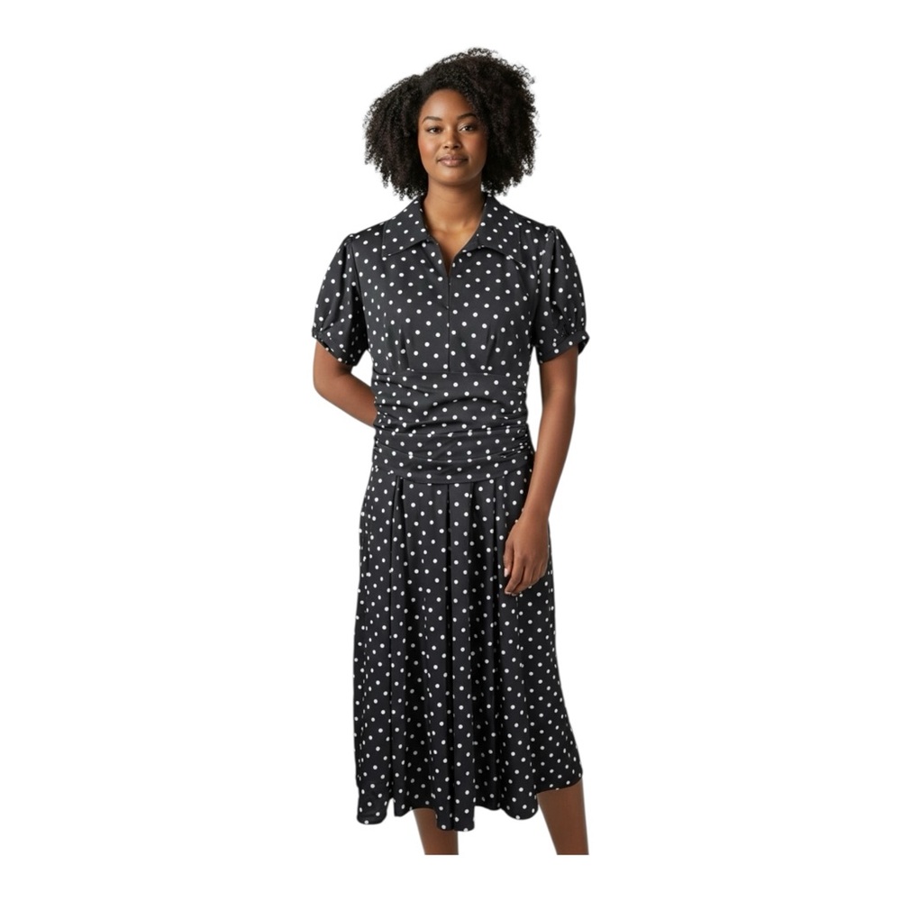 Eshakti Polka Dot Short Sleeve Collared Twee Dress